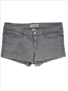 Jalate Women's Gray Denim Frayed Raw- Edge Hems Shorts With A Low-Rise Fit